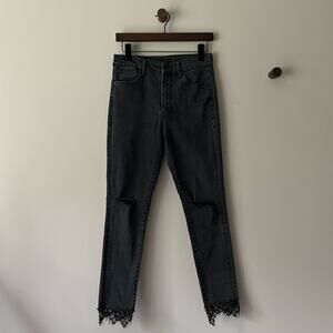MOTHER JEANS THE SWOONER DAGGER ANKLE FRAY LACE HEM JEAN BAA BAA BLACK SHEEP 27